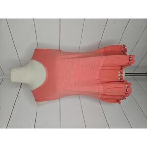 NWT Heimish small pink peach sleeveless peplum tee shirt with pom poms